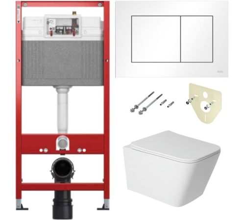 Комплект 6 в 1: инсталляция TECEbase kit 9400413 с белой кнопкой и подвесным унитазом Amore di Mare Tassaro Tornado P202MW-T