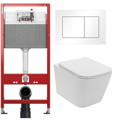 Комплект: инсталляция TECEbase kit 9400413 с белой кнопкой и подвесным унитазом Lekvo T-202