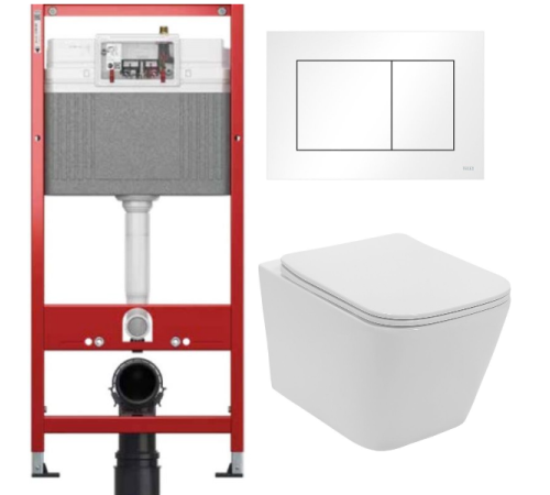 Комплект: инсталляция TECEbase kit 9400413 с белой кнопкой и подвесным унитазом Lekvo T-202