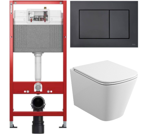 Комплект: инсталляция Tece с кнопкой 9400414 и подвесным безободковым унитазом Teymi Helmi S T40302