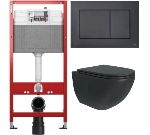 Комплект: инсталляция Tece с кнопкой 9400414 и подвесным унитазом Teymi Lina S Black T40111