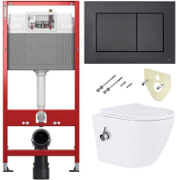Комплект 6 в 1: инсталляция TECEbase kit 9400414 с черной кнопкой и подвесным унитазом Amore di Mare Delio Bidet P203-X