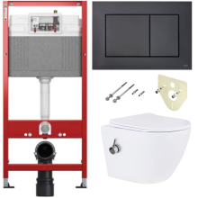 Комплект 6 в 1: инсталляция TECEbase kit 9400414 с черной кнопкой и подвесным унитазом Amore di Mare Delio Bidet P203-X