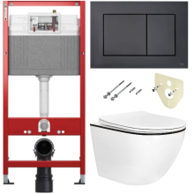 Комплект 6 в 1: инсталляция TECEbase kit 9400414 с черной кнопкой и подвесным унитазом Amore di Mare Delio P203B