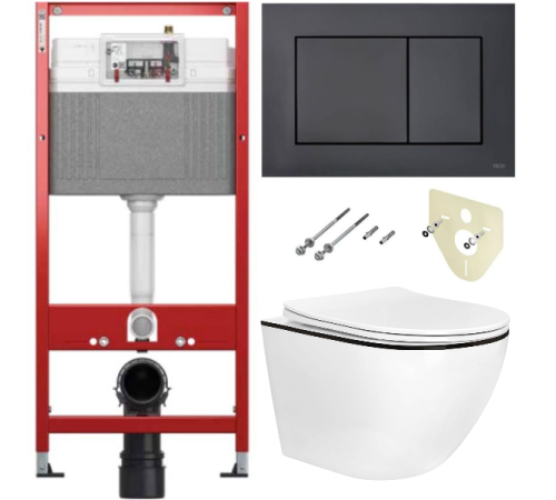 Комплект 6 в 1: инсталляция TECEbase kit 9400414 с черной кнопкой и подвесным унитазом Amore di Mare Delio P203B