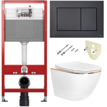 Комплект 6 в 1: инсталляция TECEbase kit 9400414 с черной кнопкой и подвесным унитазом Amore di Mare Delio P203G
