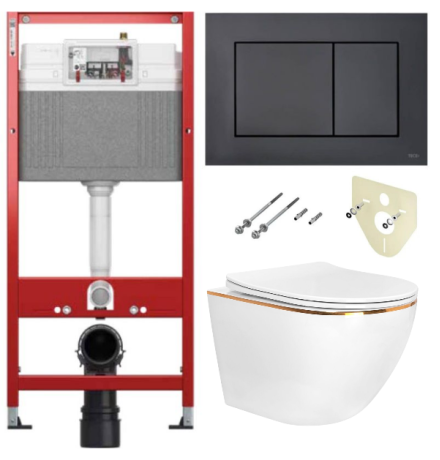 Комплект 6 в 1: инсталляция TECEbase kit 9400414 с черной кнопкой и подвесным унитазом Amore di Mare Delio P203G