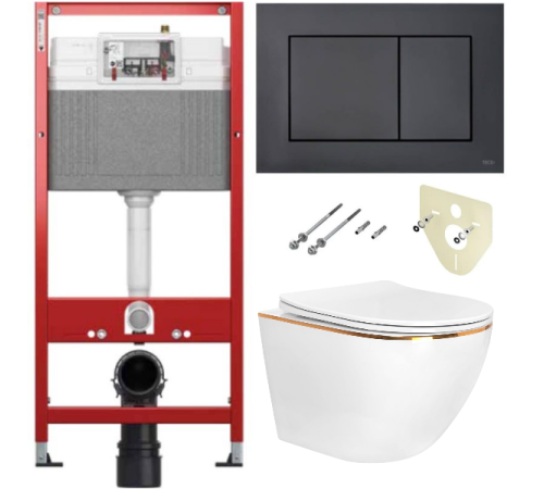 Комплект 6 в 1: инсталляция TECEbase kit 9400414 с черной кнопкой и подвесным унитазом Amore di Mare Delio P203G