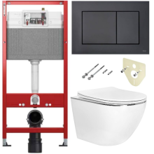 Комплект 6 в 1: инсталляция TECEbase kit 9400414 с черной кнопкой и подвесным унитазом Amore di Mare Delio P203S