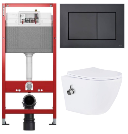 Комплект: инсталляция TECEbase kit 9400414 с черной кнопкой и подвесным унитазом Amore di Mare Delio Tornado Bidet P203-XT