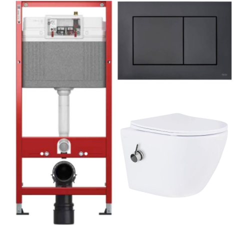 Комплект: инсталляция TECEbase kit 9400414 с черной кнопкой и подвесным унитазом Amore di Mare Delio Tornado Bidet P203-XT