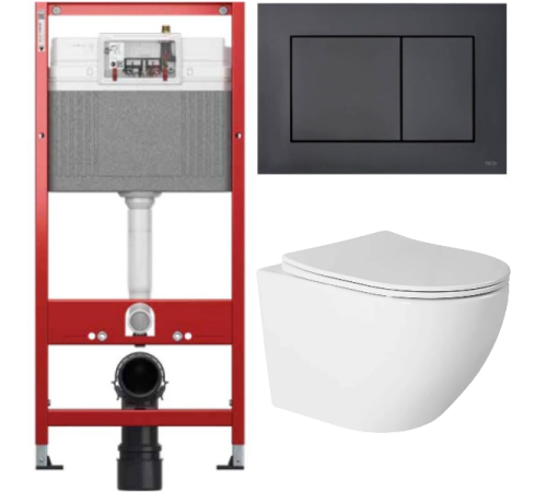 Комплект: инсталляция TECEbase kit 9400414 с черной кнопкой и подвесным унитазом Amore di Mare Delio Tornado P203-T 