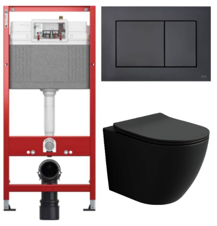 Комплект: инсталляция TECEbase kit 9400414 с черной кнопкой и подвесным унитазом Amore di Mare Delio Tornado P203MB-T