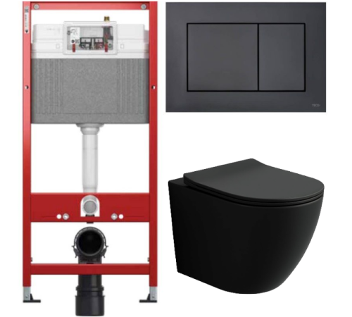 Комплект: инсталляция TECEbase kit 9400414 с черной кнопкой и подвесным унитазом Amore di Mare Delio Tornado P203MB-T