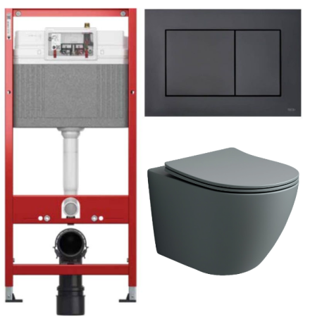 Комплект: инсталляция TECEbase kit 9400414 с черной кнопкой и подвесным унитазом Amore di Mare Delio Tornado P203MGR-T