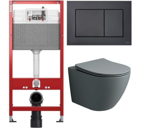 Комплект: инсталляция TECEbase kit 9400414 с черной кнопкой и подвесным унитазом Amore di Mare Delio Tornado P203MGR-T
