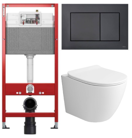 Комплект: инсталляция TECEbase kit 9400414 с черной кнопкой и подвесным унитазом Amore di Mare Delio Tornado P203MW-T 