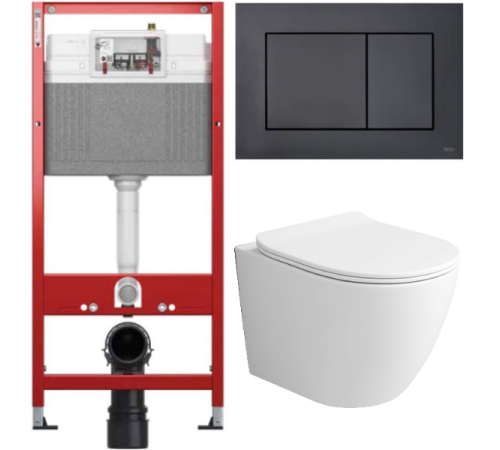 Комплект: инсталляция TECEbase kit 9400414 с черной кнопкой и подвесным унитазом Amore di Mare Delio Tornado P203MW-T 