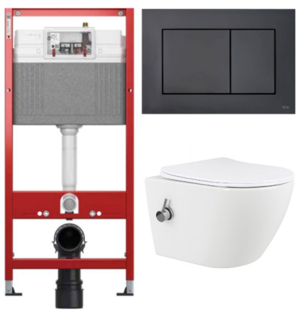 Комплект: инсталляция TECEbase kit 9400414 с черной кнопкой и подвесным унитазом Amore di Mare Lenza Tornado Bidet P252-XT