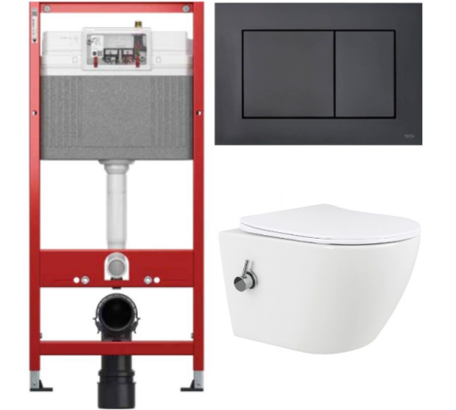 Комплект: инсталляция TECEbase kit 9400414 с черной кнопкой и подвесным унитазом Amore di Mare Lenza Tornado Bidet P252-XT