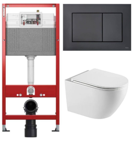 Комплект: инсталляция TECEbase kit 9400414 с черной кнопкой и подвесным унитазом Amore di Mare Lenza Tornado P252-T