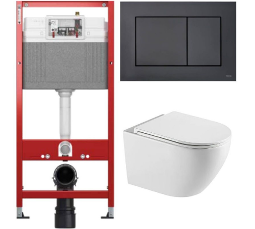 Комплект: инсталляция TECEbase kit 9400414 с черной кнопкой и подвесным унитазом Amore di Mare Lenza Tornado P252-T