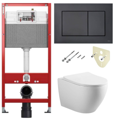 Комплект 6 в 1: инсталляция TECEbase kit 9400414 с черной кнопкой и подвесным унитазом Amore di Mare Nemi Tornado P311-T