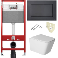 Комплект 6 в 1: инсталляция TECEbase kit 9400414 с черной кнопкой и подвесным унитазом Amore di Mare Tassaro Tornado P202-T