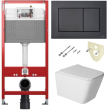 Комплект 6 в 1: инсталляция TECEbase kit 9400414 с черной кнопкой и подвесным унитазом Amore di Mare Tassaro Tornado P202-T