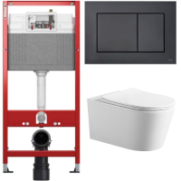 Комплект: инсталляция TECEbase kit 9400414 с черной кнопкой и подвесным унитазом Amore di Mare Temo Tornado P322-T
