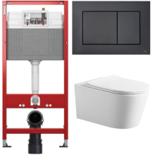 Комплект: инсталляция TECEbase kit 9400414 с черной кнопкой и подвесным унитазом Amore di Mare Temo Tornado P322-T