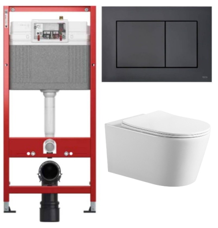Комплект: инсталляция TECEbase kit 9400414 с черной кнопкой и подвесным унитазом Amore di Mare Temo Tornado P322-T