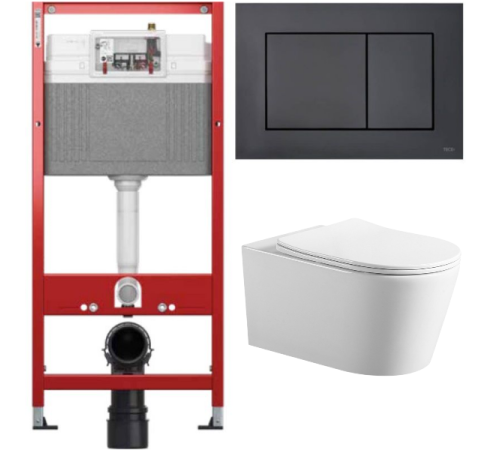 Комплект: инсталляция TECEbase kit 9400414 с черной кнопкой и подвесным унитазом Amore di Mare Temo Tornado P322-T