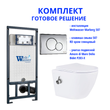 Комплект инсталляции Weltwasser Marberg 507 с кнопкой 507 RD и подвесным унитазом Amore di Mare Delio Bidet P203-X 