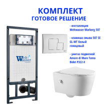 Комплект инсталляции Weltwasser Marberg 507 с кнопкой 507 SE GL-WT и подвесным унитазом Amore di Mare Temo Bidet P322-X