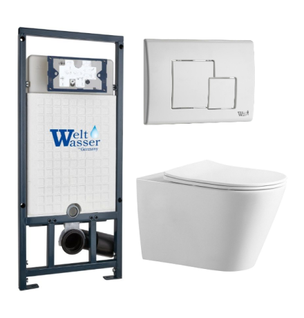Комплект инсталляции Weltwasser Marberg 507 с кнопкой 507 SE GL-WT и подвесным унитазом Amore di Mare Elsa Tornado P312-T