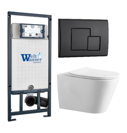 Комплект инсталляции Weltwasser Marberg 507 с кнопкой 507 SE MT-BL и подвесным унитазом Amore di Mare Elsa Tornado P312-T