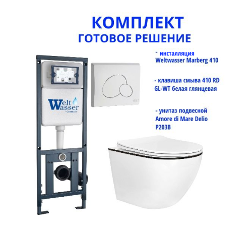 Комплект инсталляции Weltwasser Marberg 410 с кнопкой 410 RD GL-WT и подвесным унитазом Amore di Mare Delio P203B