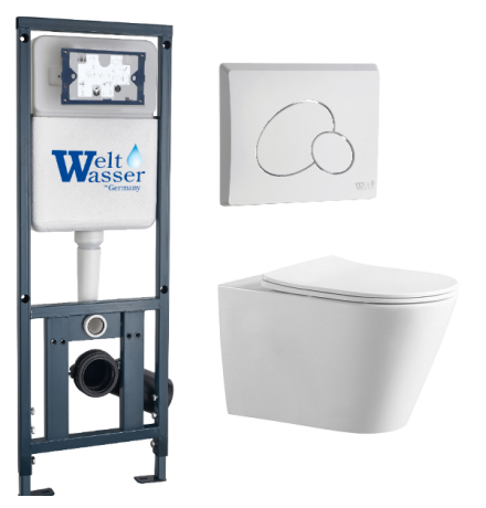 Комплект инсталляции Weltwasser Marberg 410 с кнопкой 410 RD GL-WT и подвесным унитазом Amore di Mare Elsa Tornado P312-T