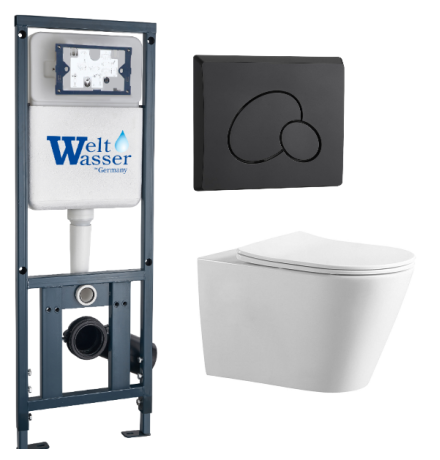 Комплект инсталляции Weltwasser Marberg 410 с кнопкой 410 RD MT-BL и подвесным унитазом Amore di Mare Elsa Tornado P312-T