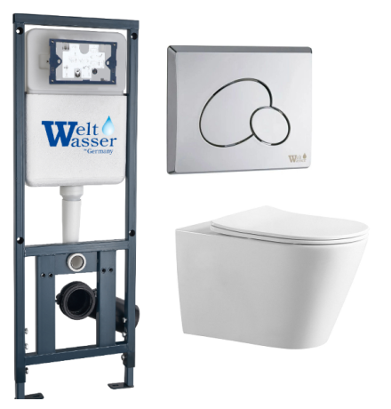 Комплект инсталляции Weltwasser Marberg 410 с кнопкой 410 RD и подвесным унитазом Amore di Mare Elsa Tornado P312-T