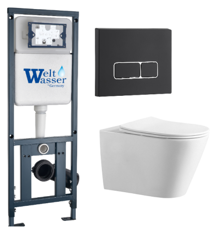 Комплект инсталляции Weltwasser Marberg 410 с кнопкой 410 SE MT-BL и подвесным унитазом Amore di Mare Elsa Tornado P312-T