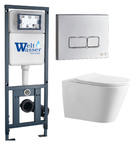Комплект инсталляции Weltwasser Marberg 410 с кнопкой 410 SE и подвесным унитазом Amore di Mare Elsa Tornado P312-T