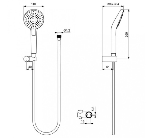Ручная лейка со шлангом  Ideal Standard Idealrain B2239AA хром