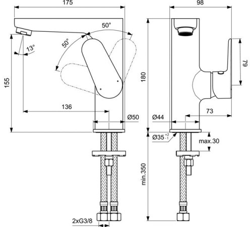 Смеситель для умывальника  Ideal Standard   Cerafine O  BC555AA 