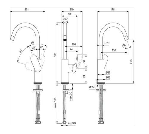 Смеситель для умывальника  Ideal Standard   Ceralife O     BE015AA 
