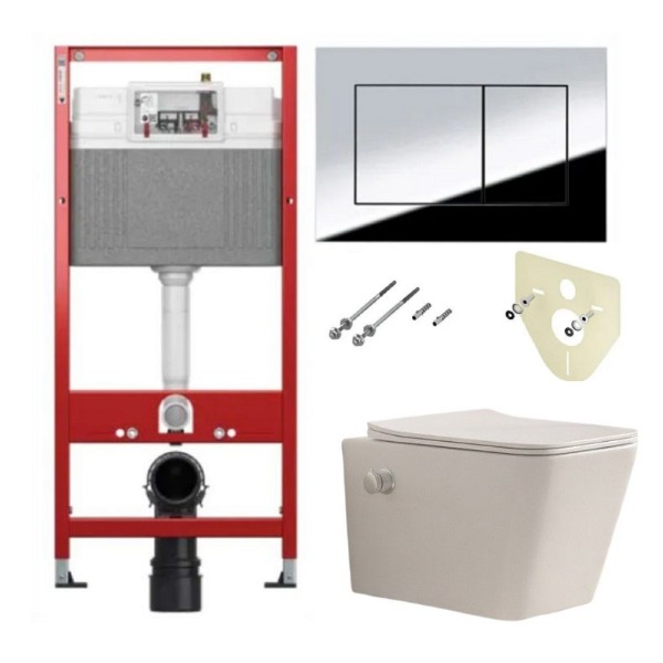 Комплект 7 в 1: инсталляция TECEbase kit 9400412 с кнопкой хром и подвесным унитазом Amore di Mare Tassaro Tornado Bidet P202X-T