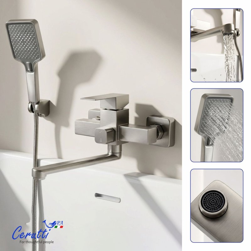 Смеситель для ванны Ceruttispa CLELIA VXLGR CT12065 сатин с изливом