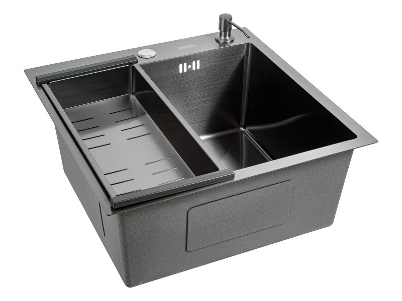 Кухонная мойка FUTUR FK 4548 ECO EMBOSSING (8584805) с сифоном, коландером и дозатором   480х450х200  графит