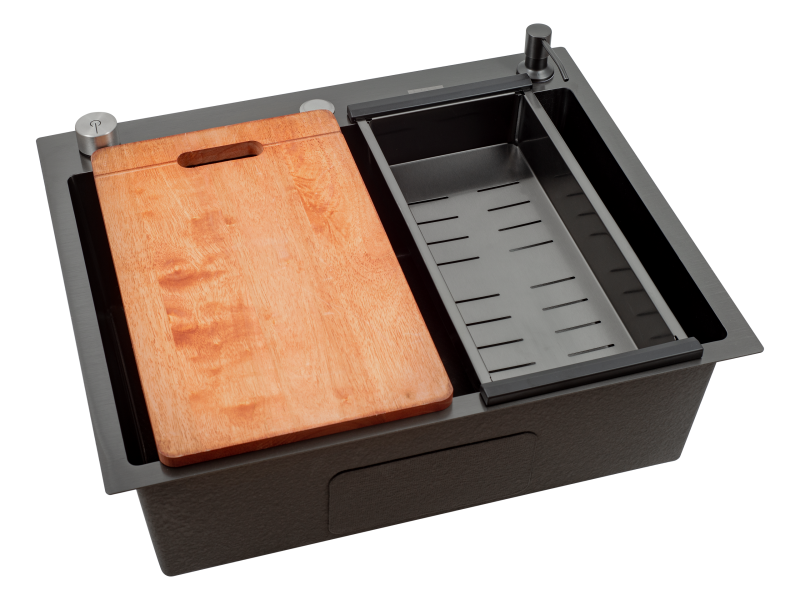 Кухонная мойка Futur FK 5050 Eco Embossing Pop-up Board plus (9554527) с сифоном, коландером, дозатором и разделочной доской   500х500х200  графит
